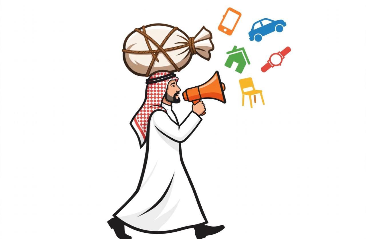 دلّال يحمل البقشة وينادي على السلع